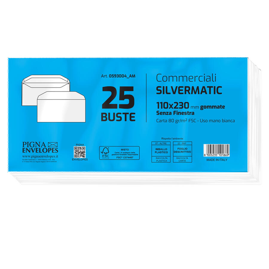 Buste Bianche Envelo SILVER MATIC FSCR gommate 80 gr PIGNA - conf. 25 pz