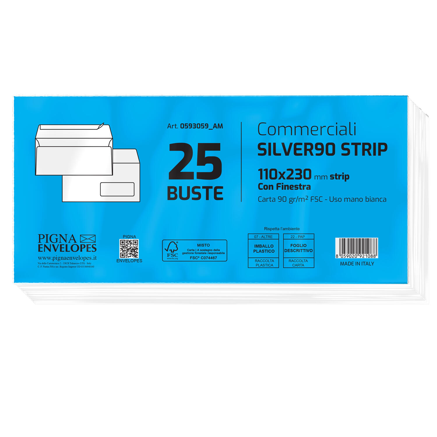 Buste Bianche SILVER90 STRIP FSCR Internografate 11×23 cm PIGNA - conf. 25 pz