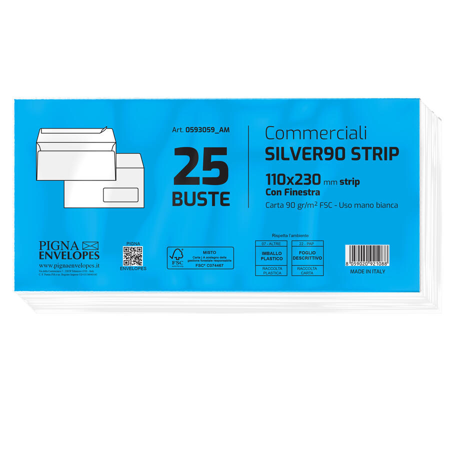 Buste Bianche SILVER90 STRIP FSCR Internografate 11×23 cm PIGNA - conf. 25 pz