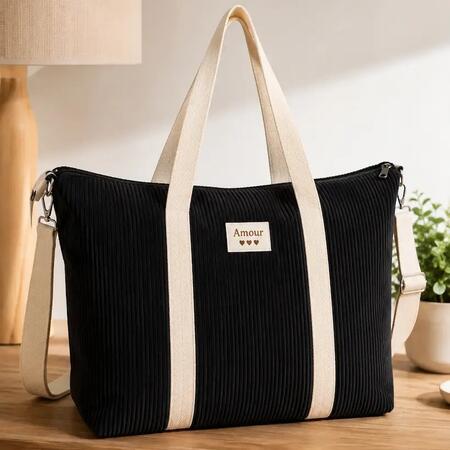 Borsa shopper in velluto a coste NERO