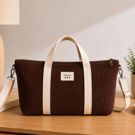 Borsa shopper in velluto a coste S MARRONE