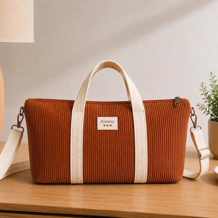 Borsa shopper in velluto a coste S CAMMELLO