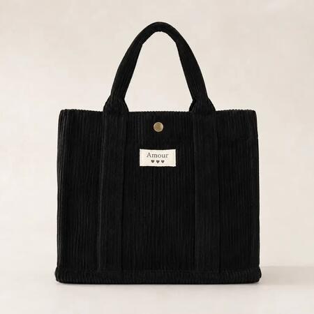 Borsa shopper in velluto a coste M NERO