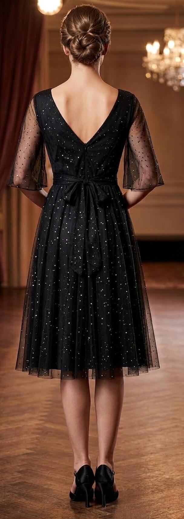 Abito simply in tulle con punti luce e manichette 4-0174