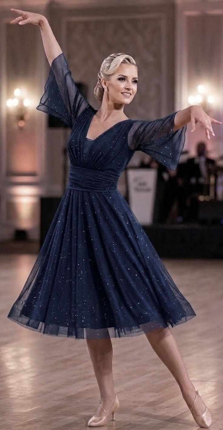 Abito simply in tulle con punti luce e manichette 4-0174