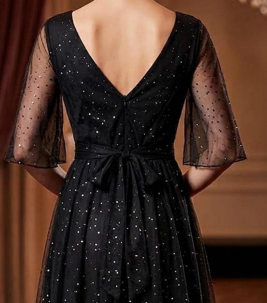 Abito simply in tulle con punti luce e manichette 4-0174