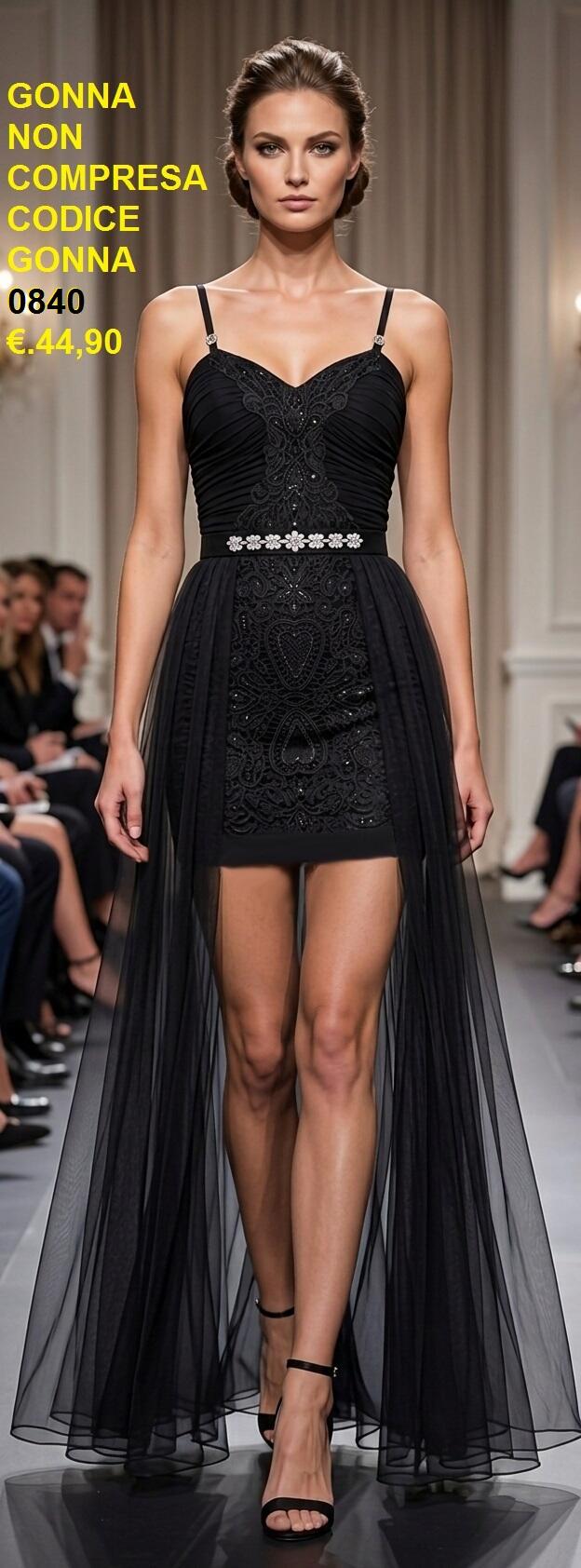 1057 Short stretch jersey sheath dress with central lace and rhinestones