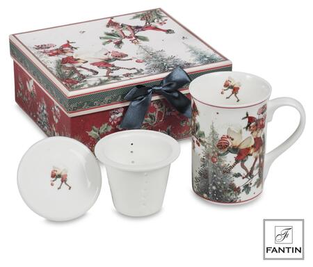 Fantin - Tazza con Infusore Albero e Folletti, Porcellana, Ø8 x H11,5 cm