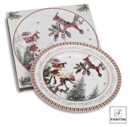 Fantin - Piatto Panettone Albero e Folletti, Porcellana, Ø31,5 cm