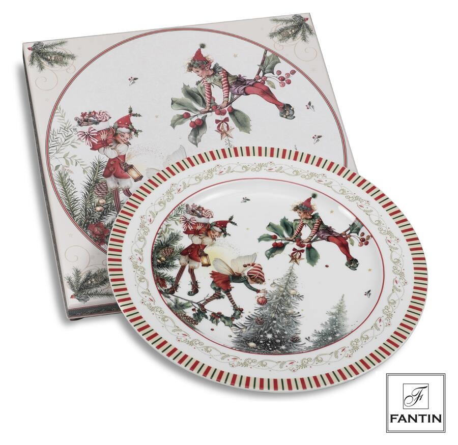 Fantin - Piatto Panettone Albero e Folletti, Porcellana, Ø31,5 cm