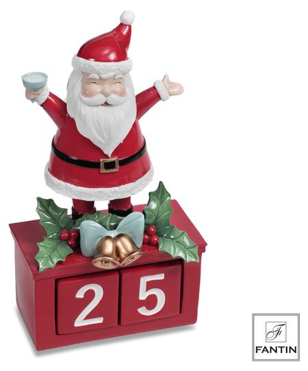 Fantin - Babbo Natale con Calendario dell'Avvento, Polvere di Marmo e Resina, 15 x 9,5 x H27 cm