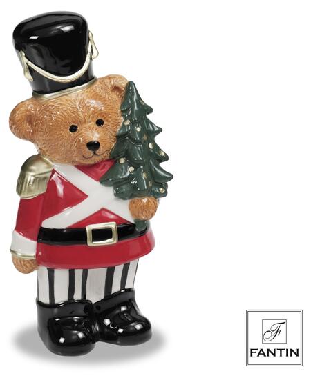 Fantin - Orsetto Soldatino con Alberello di Natale, Ceramica, 9,1 x 6,6 x H18,3 cm