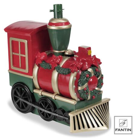 Fantin - Base Albero di Natale a Forma di Treno, Polvere di Marmo e Resina, 53 x 26,2 x H 46,5 cm