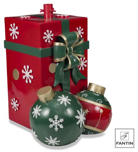 Fantin - Base Albero di Natale a Forma di Pacco Regalo con Palline, Polvere di Marmo e Resina, 46,5 x 46,5 x H 48,2 cm