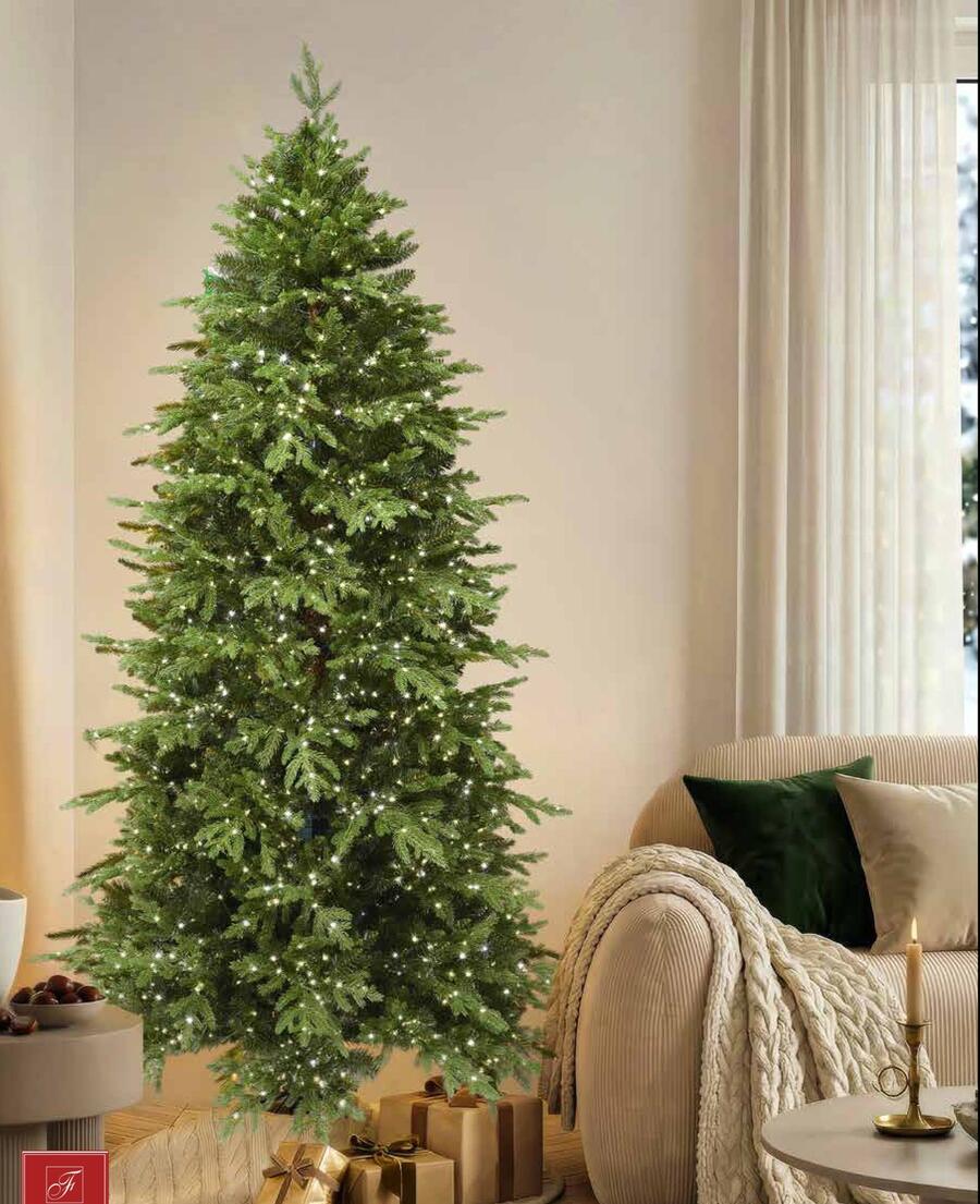 Fantin - Albero di Natale Pino Luxury Slim con 2500 LED, PE-PVC, Ø115 x H210 cm
