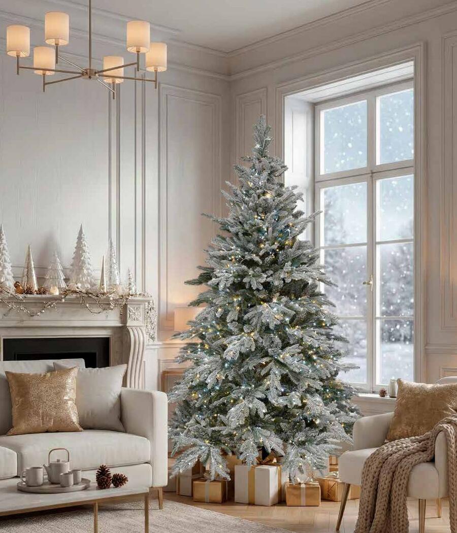 Fantin - Albero di Natale Pino Cortina Innevato con 2500 LED, PE-PVC, Ø148 x H210 cm