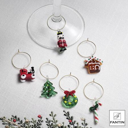 Fantin - Set 6 Anelli Decoro Natale in Vetro Colorato Assortito
