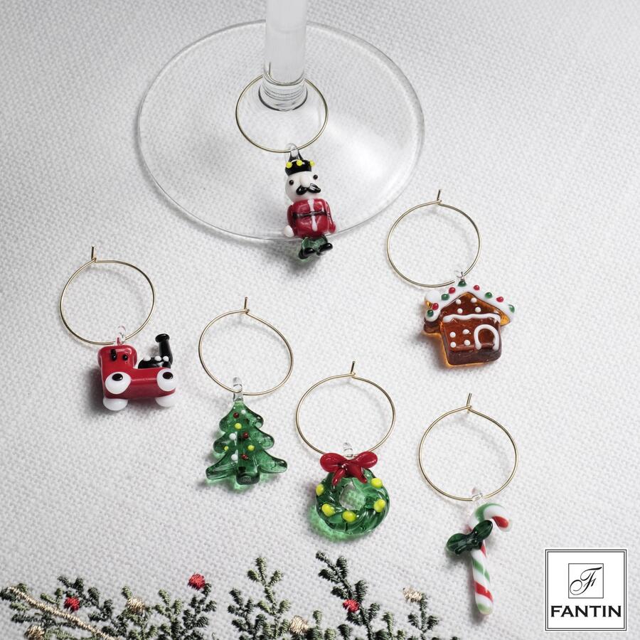 Fantin - Set 6 Anelli Decoro Natale in Vetro Colorato Assortito