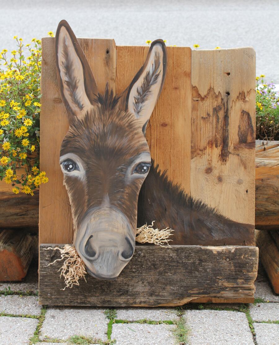 Quadro dipinto a mano raffigurante un asino che esce dalla tavola 70x52cm