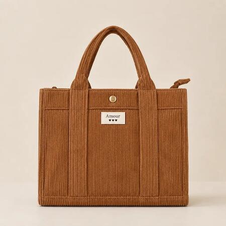 Borsa shopper in velluto a coste M CAMMELLO