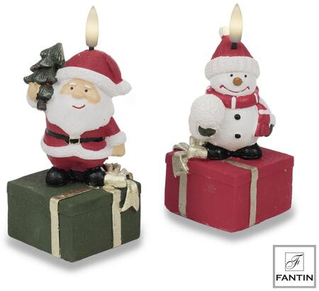 Fantin Candela LED Natalizia su Scatola Regalo — 2 Decori Assortiti (Babbo Natale, Pupazzo di Neve)
