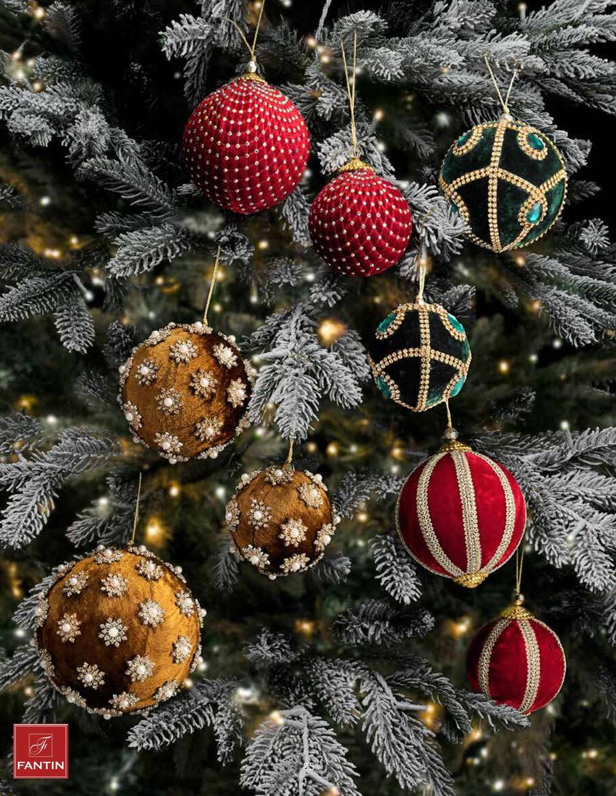 Fantin Collezione 4 Addobbi Palline Mix Gold in Velluto e Strass — 3 Misure Assortite