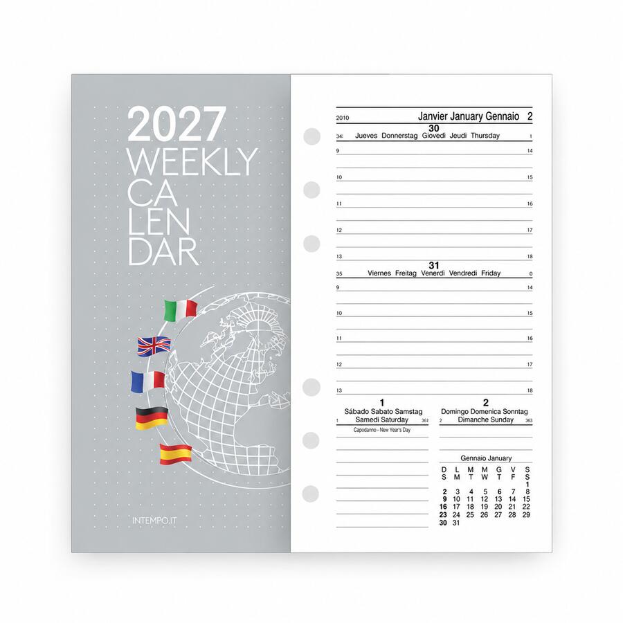 Ricambio Organizer Agenda Settimanale Medium 9,5X17cm Bianco INTEMPO