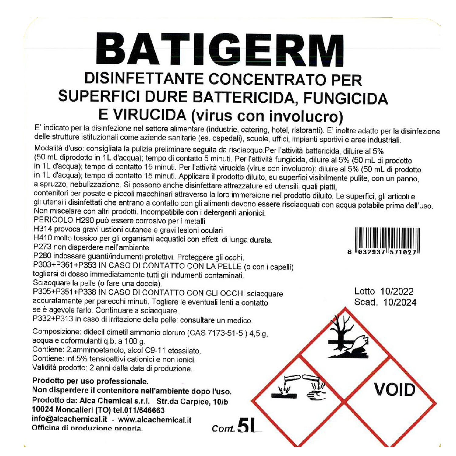Detergente Disinfettante BATIGERM Igienizzante ALCA