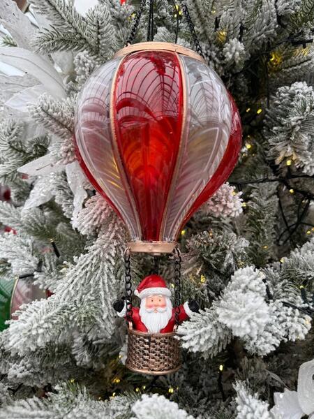 Lampada a sospensione a forma di mongolfiera con babbo natale e luce led 45cm