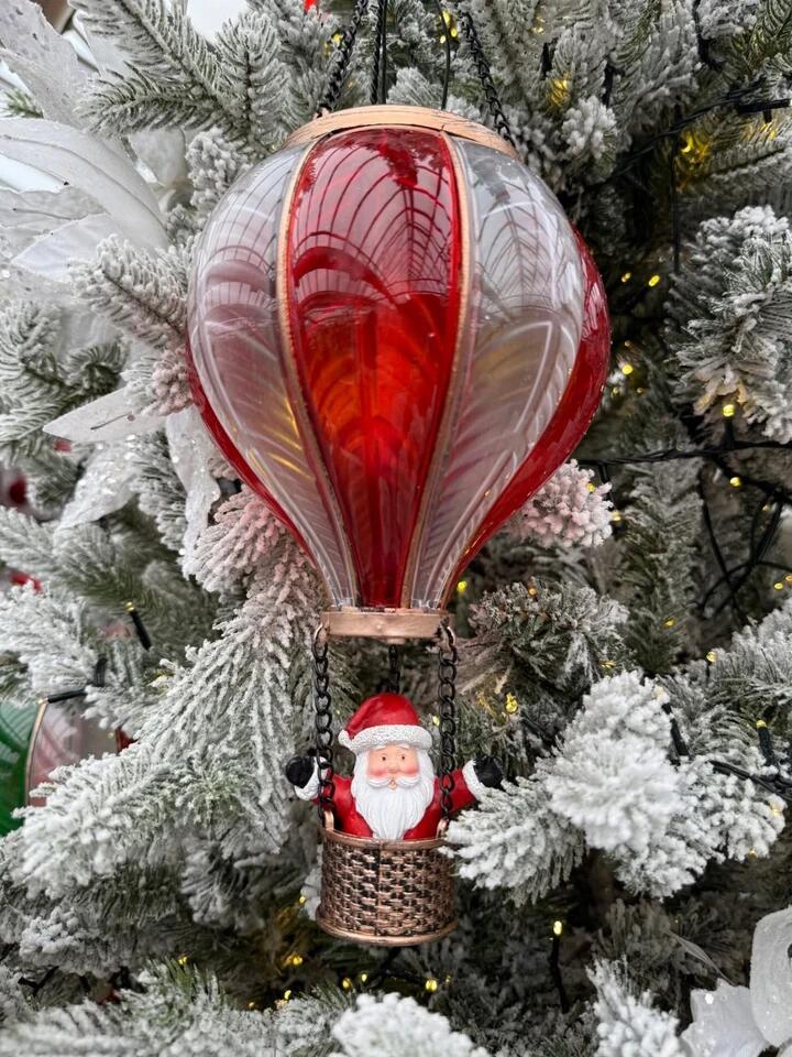 Lampada a sospensione a forma di mongolfiera con babbo natale e luce led 45cm