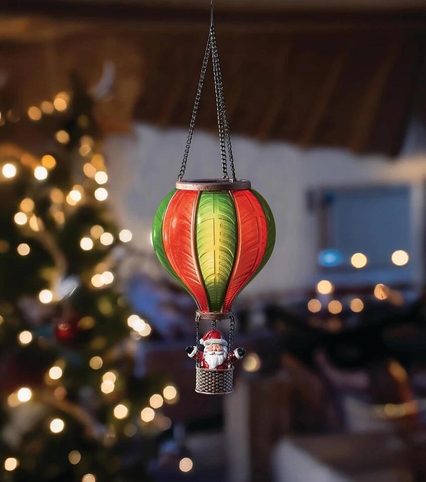 Lampada a sospensione a forma di mongolfiera con babbo natale e luce led 45cm