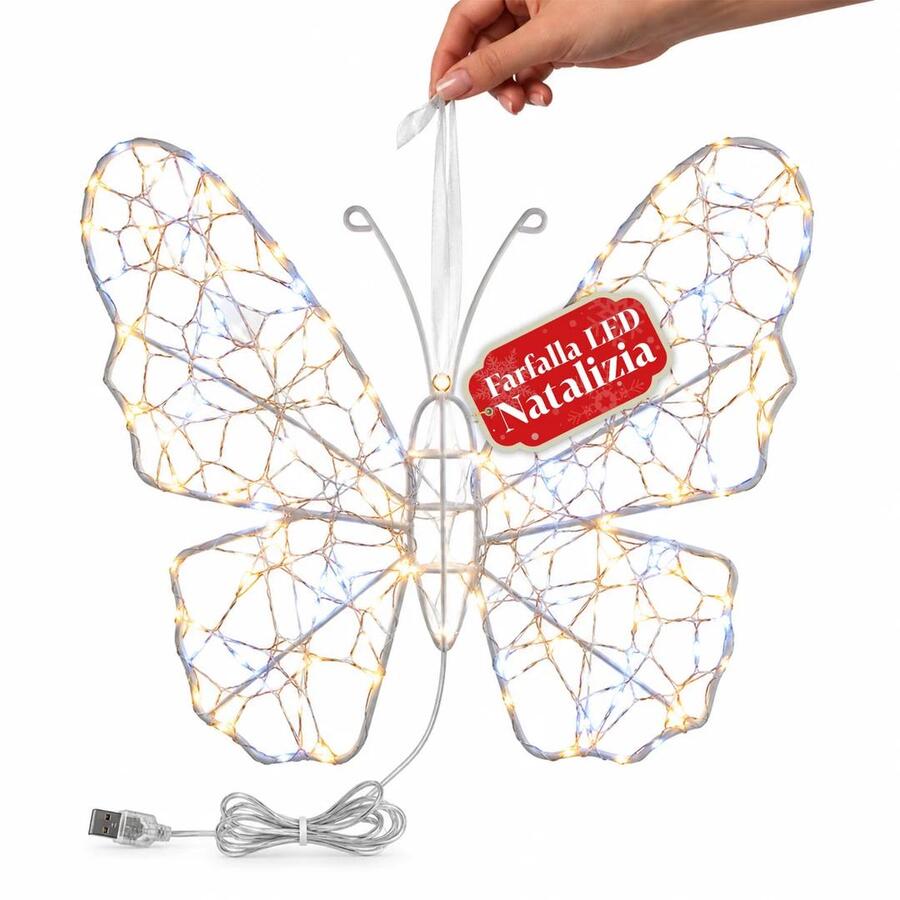 Farfalla Luminosa LED Lampada Decorativa in Ferro con Filo Dorato, Luci Bianche Calde e Fredde