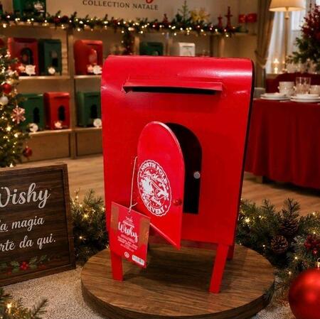 Cassetta delle lettere di Babbo Natale rossa decorata con un elegante fiocco di neve!
