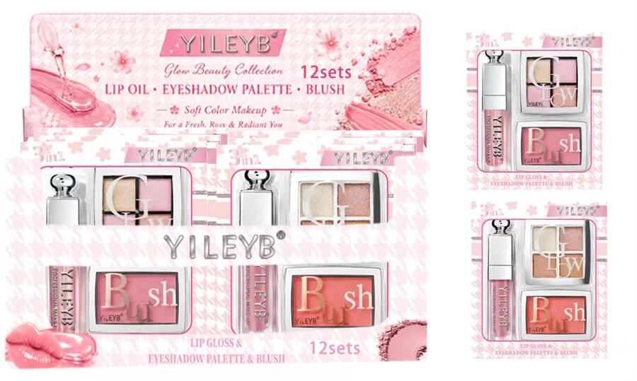 Yileyb Kit Trucco Lip Oil + Eyeshadow Palette [Conf. da 12 kit]