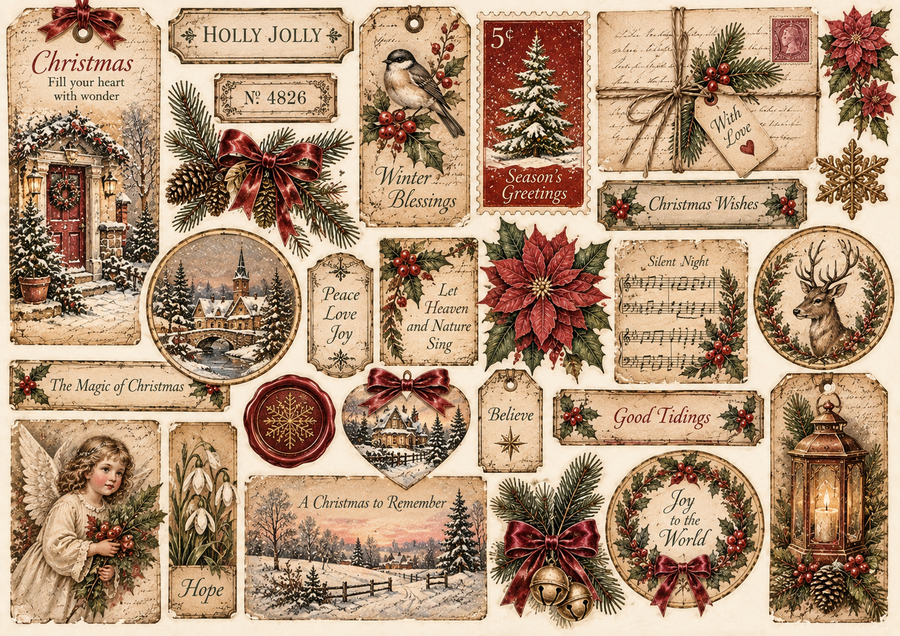 Vintage Christmas Ephemera kit cartaceo