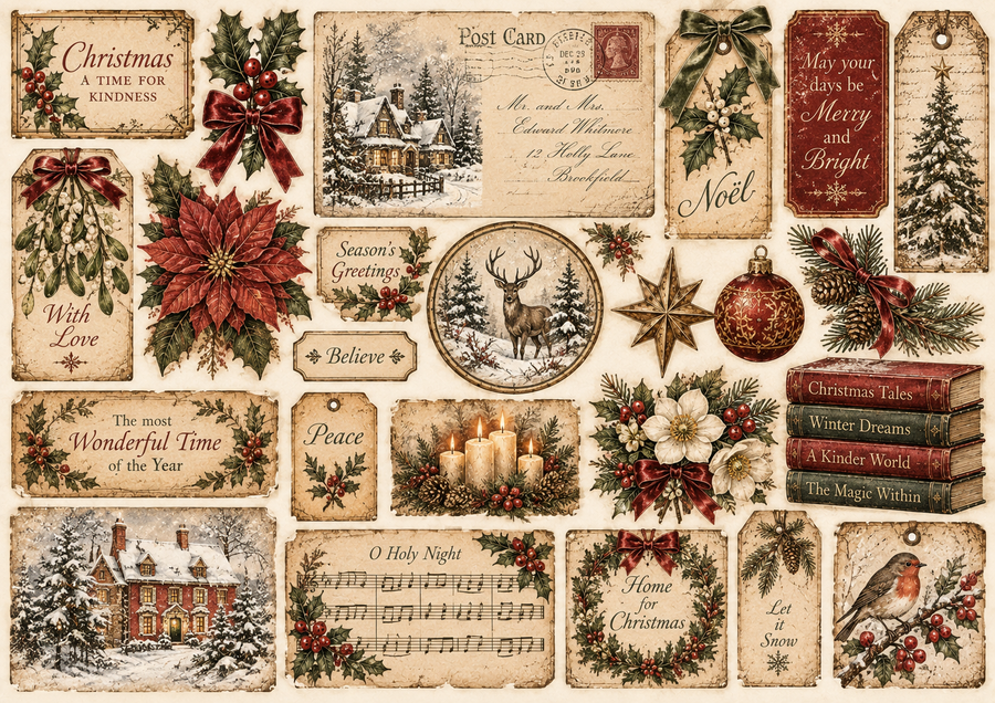 Vintage Christmas Ephemera kit cartaceo
