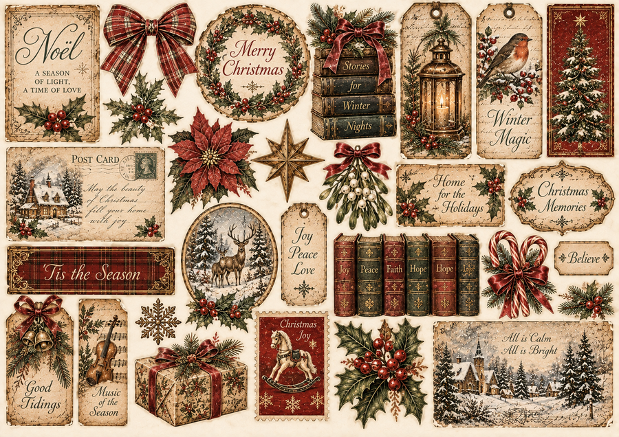 Vintage Christmas Ephemera kit cartaceo