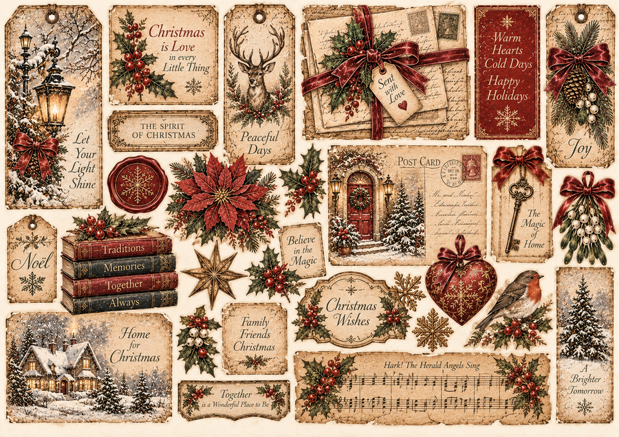 Vintage Christmas Ephemera kit cartaceo