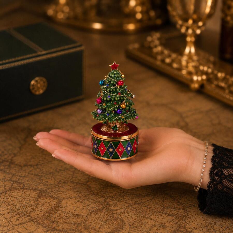 Bianchi Dino Carillon Albero di Natale in Metallo con Strass — Portagioie Musicale H10,5 cm