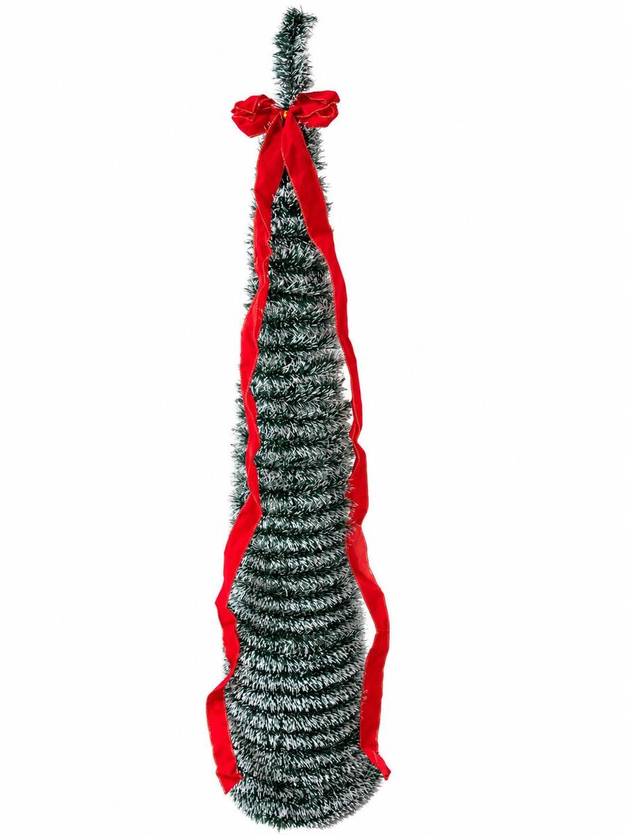 Albero di natale 150 cm con luci incorporate, pieghevole con fiocco rosso Decorazione Natalizia