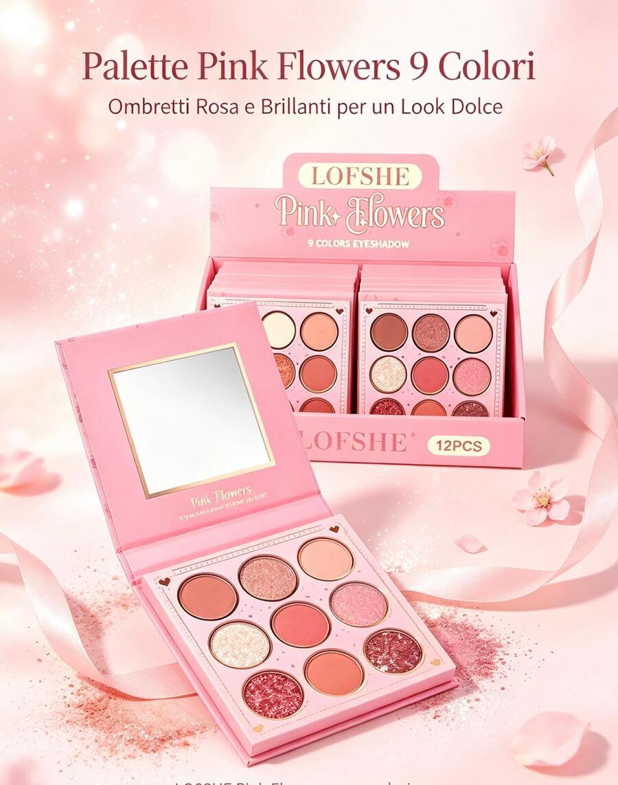 Lofshe Pink Flowers 9 Colors Eyeshadow [Conf. da 12 pezzi]