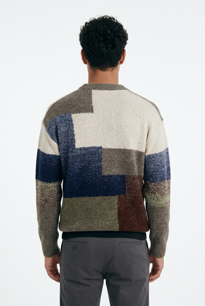 Over-d Cardigan Block Intarsio Taupe