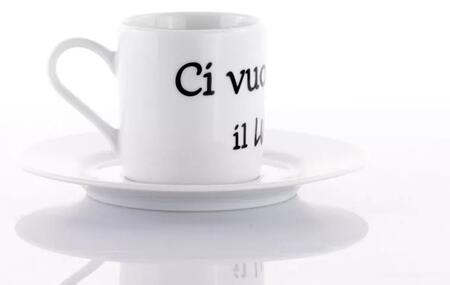Weissestal Set 4 Tazze Caffè con Piattino Graffiti — Ci Vuole Coraggio il Lunedì Mattina