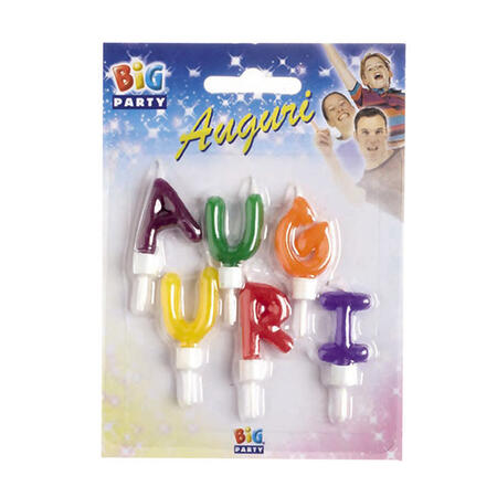 Candeline con Scritta AUGURI Colori Assortiti BIG PARTY