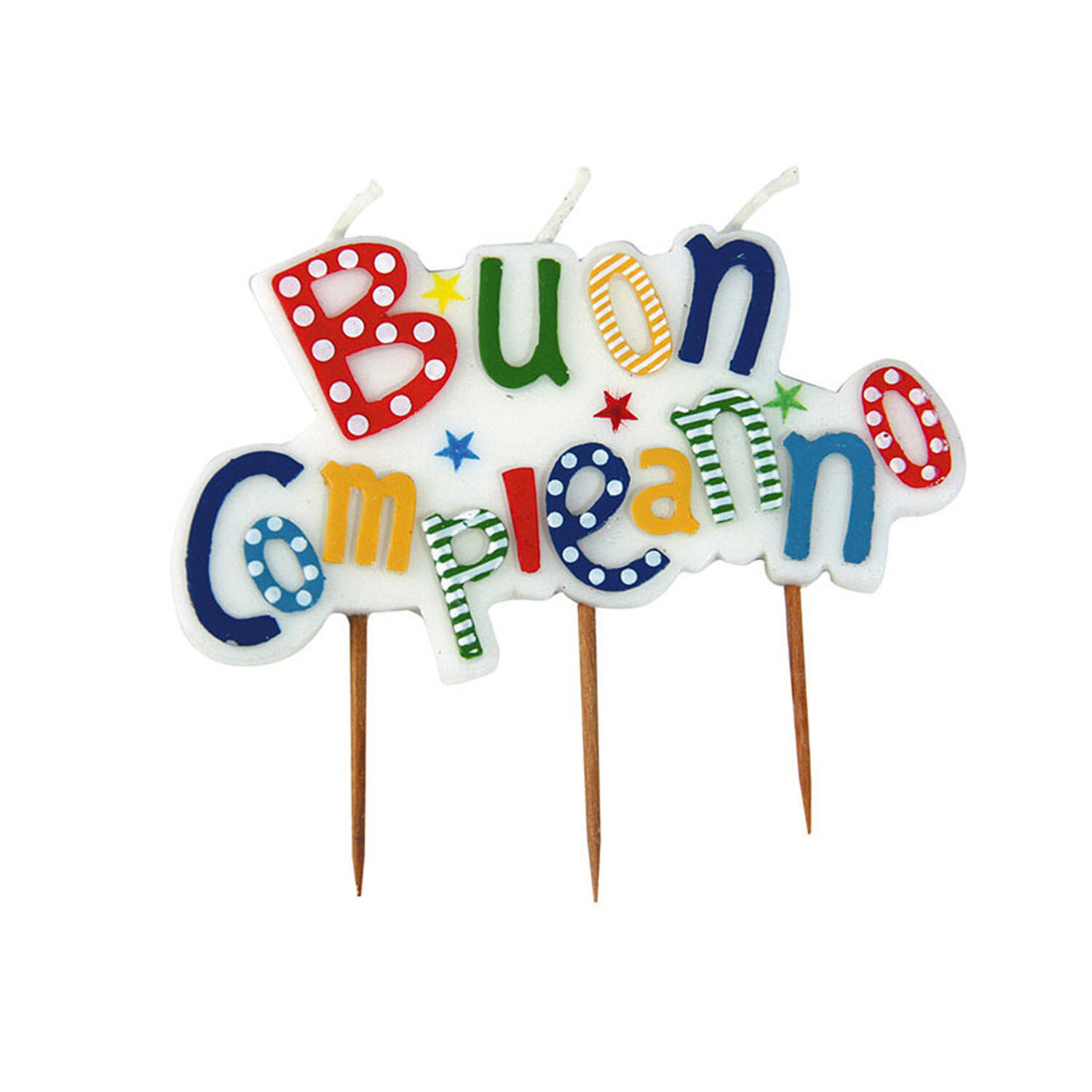 Candelina Picks con Scritta BUON COMPLEANNO Multicolor BIG PARTY