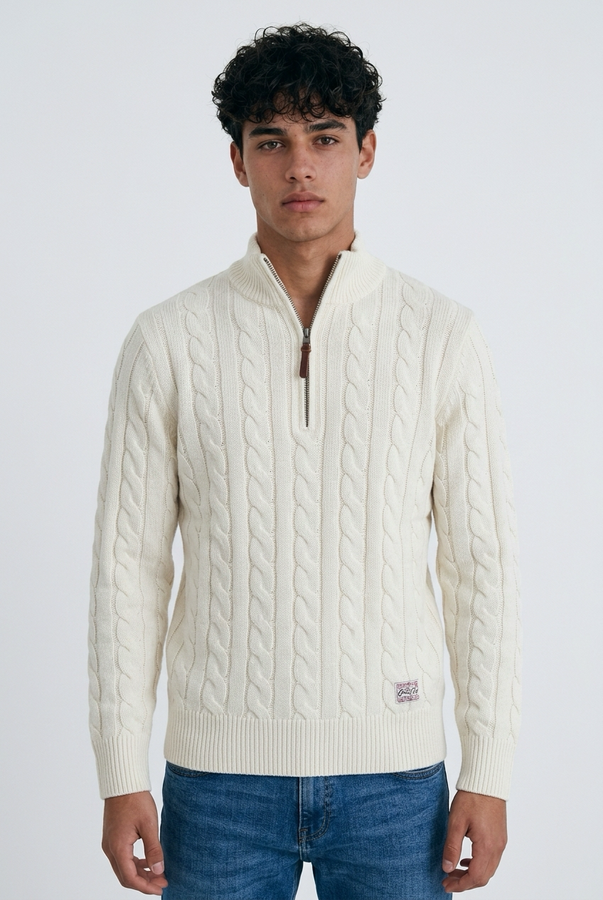 Gianni Lupo Maglia Mezza Zip Panna 