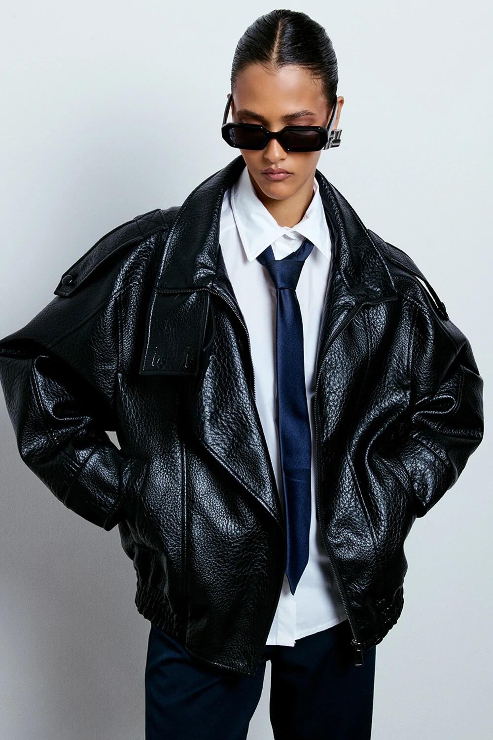 Two Way Bomber Ecopelle Nero