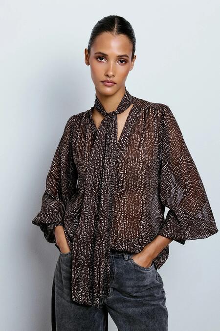 Two Way Camicia Con Fiocco Pois Moka
