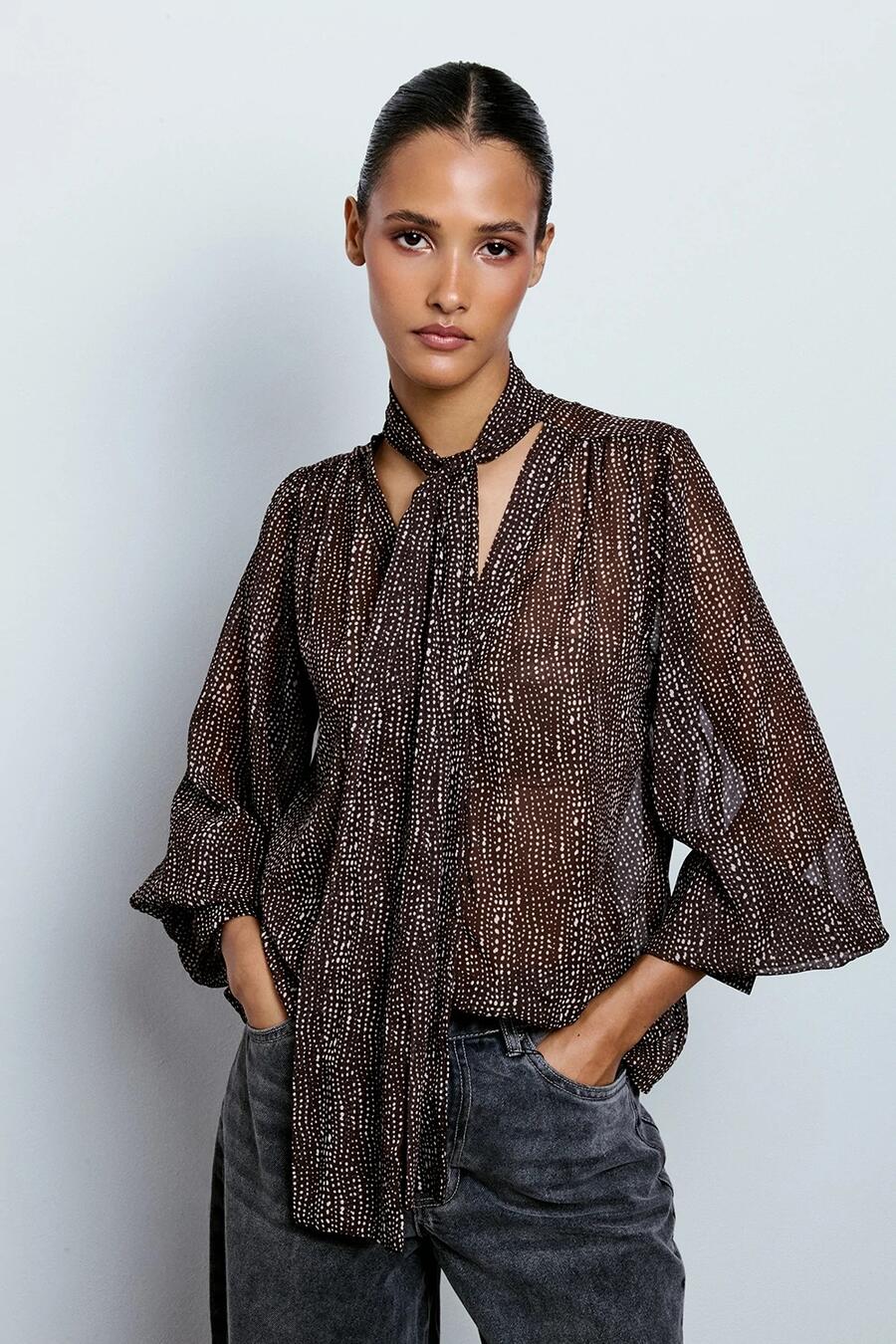 Two Way Camicia Con Fiocco Pois Moka