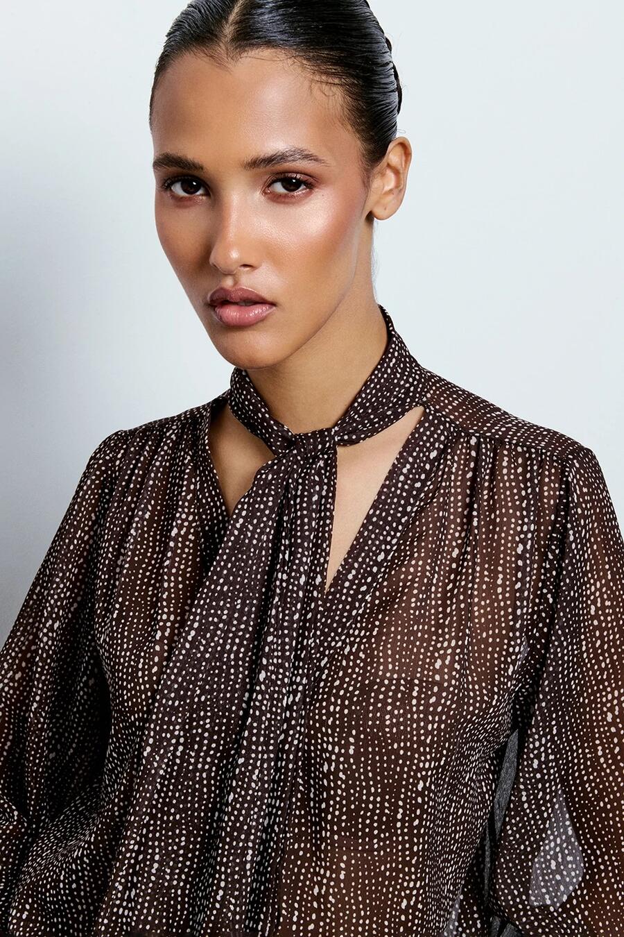 Two Way Camicia Con Fiocco Pois Moka